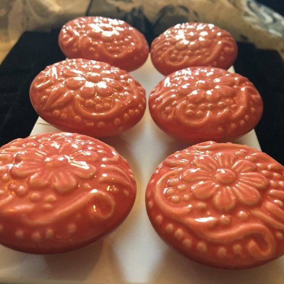 Vintage Retro Set of 6 Ceramic Drawer Pull Knobs - Picture 10 of 13